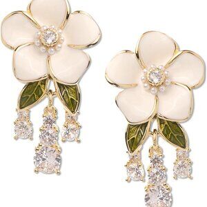 Pearl Flower Leaf Stud Earrings for Women Statement Cluster CZ Pearls Earring Go